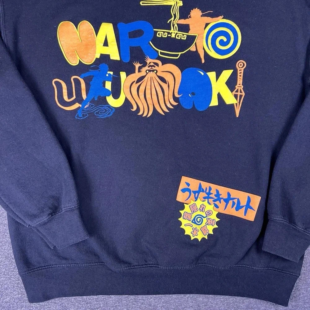 Y2k Naruto Shippuden Sweater‎ Mens L Black Graphic Retro Anime Pullover Uzumaki